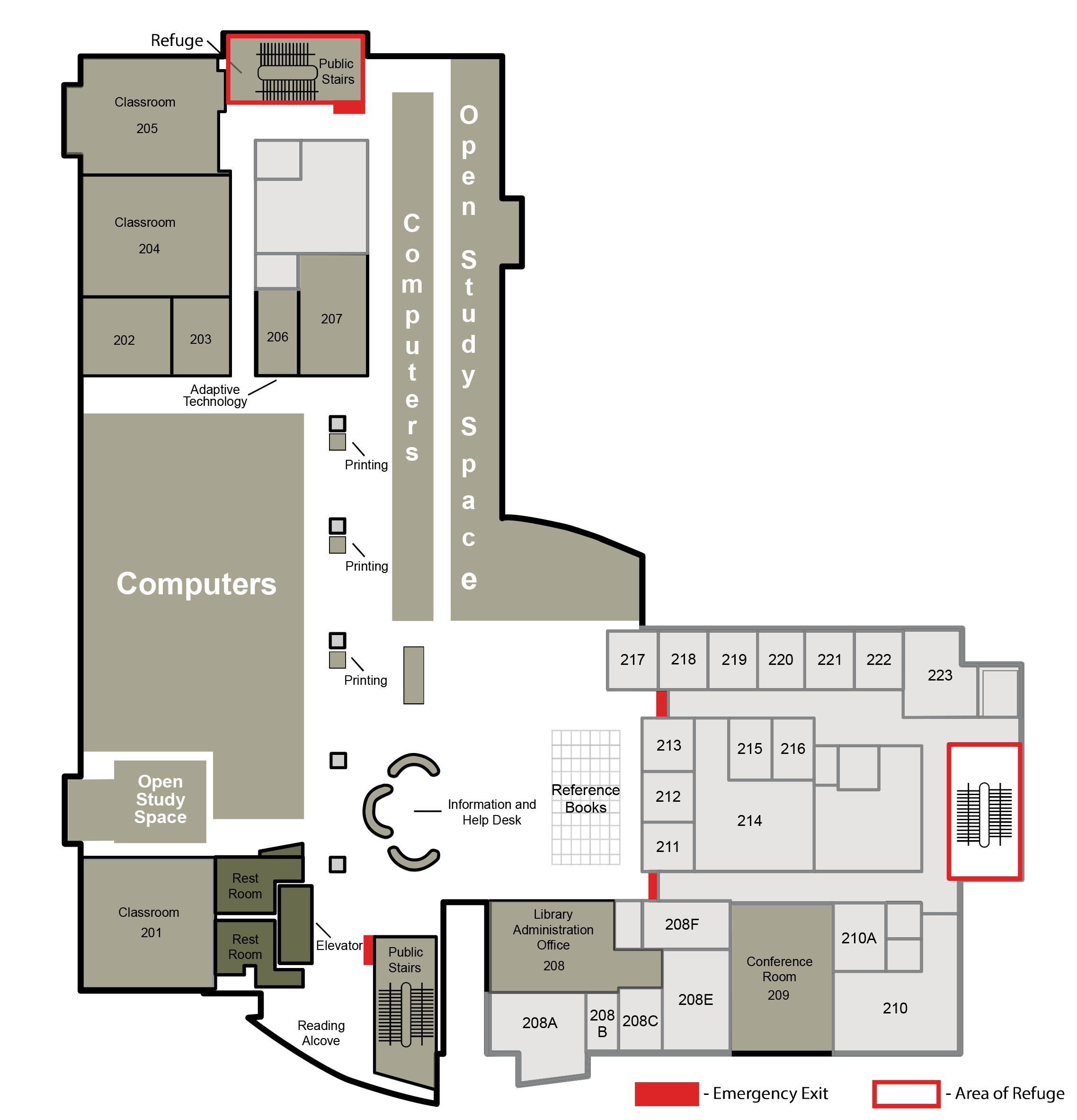 A map of the second floor of the library