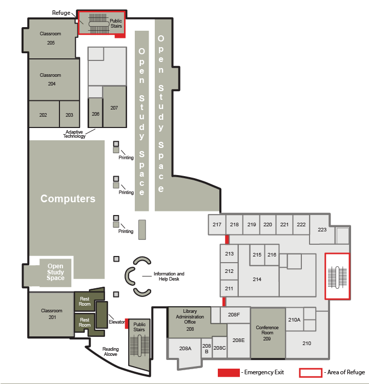 Map of the UTC Library second floor
