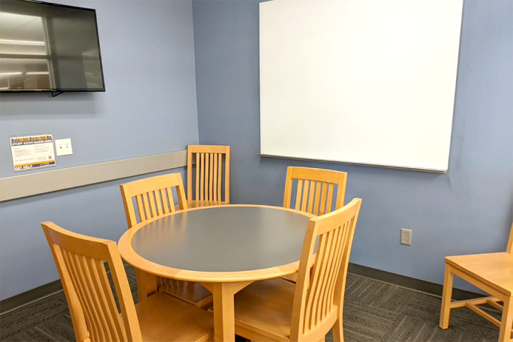 Small Study Room Photograph of a small study room showing whiteboard, LCD screen and furniture arrangement